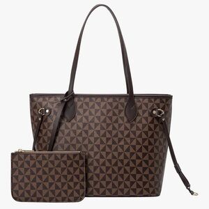 Elegant Brown Patterned Tote Bag with Pouch